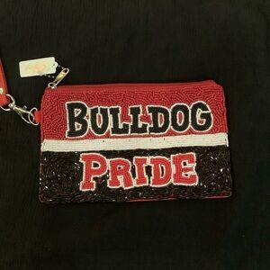 Bulldog Spirit Beaded Wristlet - Red and Black